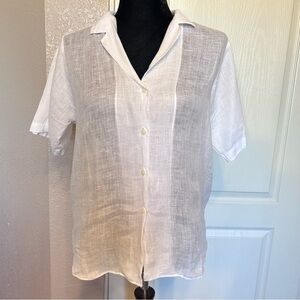 Vintage Alan Paine 100% White‎ Linen Blouse Button Down Shirt Size 12
